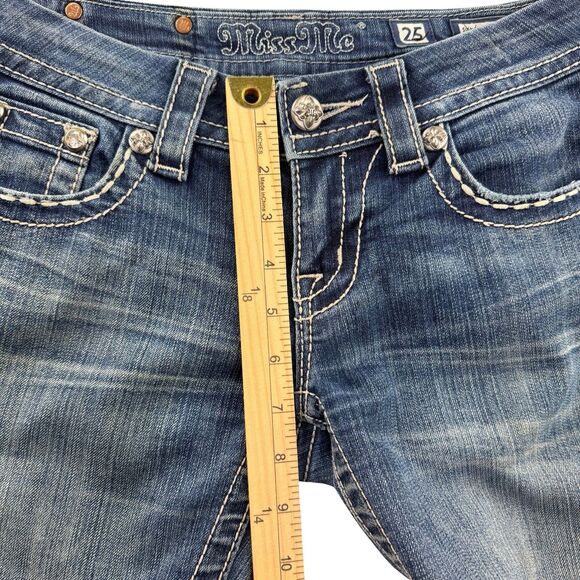 Miss Me Jeans Size 25 Signature Low Rise Slim Boot Flap Pocket Rhinestones - Picture 12 of 16